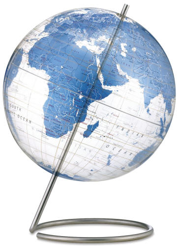 desk world globe with transparent oceans blue land mass
